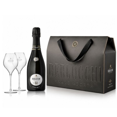 61 Franciacorta Extra brut - SET Spumant 0.75L si 2 pahare Flute Shop Lux